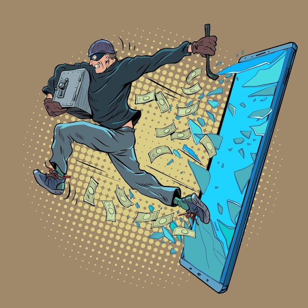 벡터 도둑은 해커에 의한 스마트폰 인터넷 사기 데이터 탈취를 통해 전자 화폐를 훔칩니다.