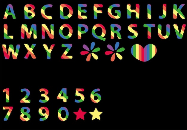Вектор Буквы алфавита от a до z и цифры радужного цвета векторная иллюстрация