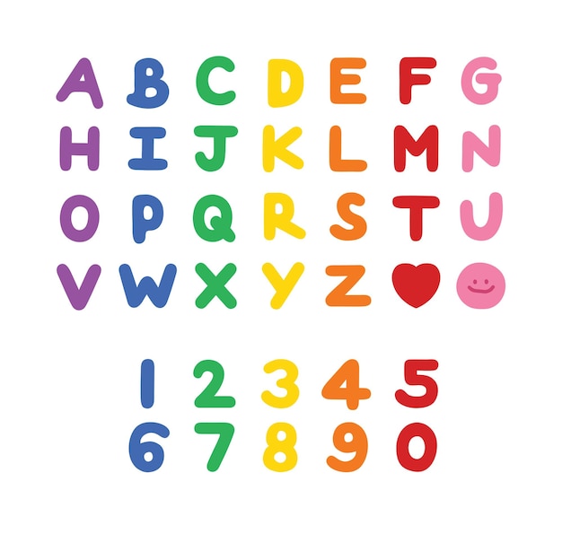 A tot Z alfabetletters en cijfers in regenboogkleur