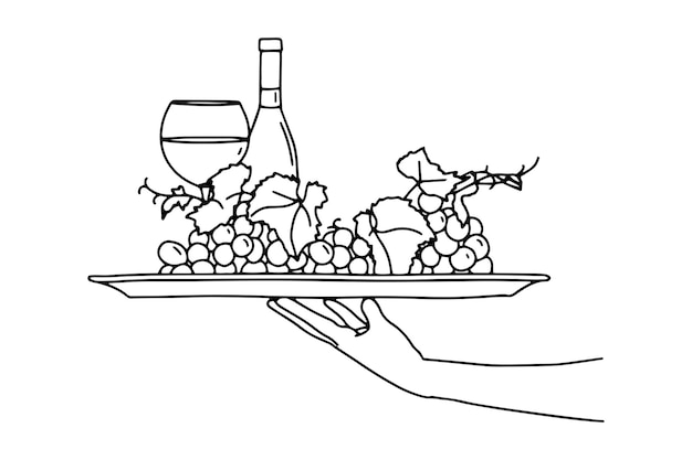 ワインのトレイサービングワインレストランメニューアウトライン落書き描画描画アイコン