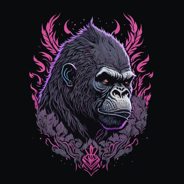 Вектор Векторное цифровое искусство винтажная татуировка гориллы дизайн футболки иллюстрация красочный шаблон