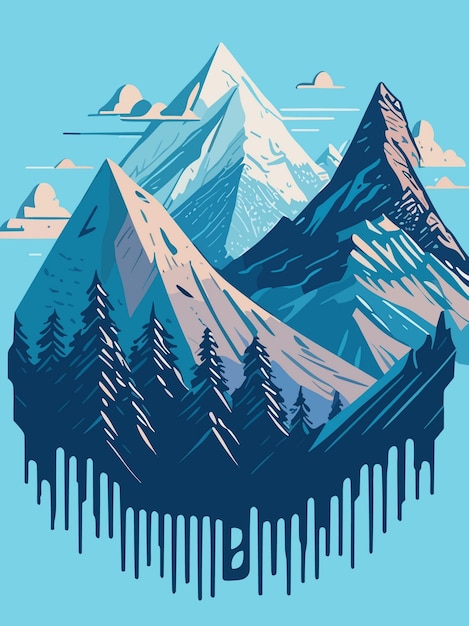 ベクトル 冬のベクトル自然雪山の丘ポートレート アート イラスト デザイン アートワーク