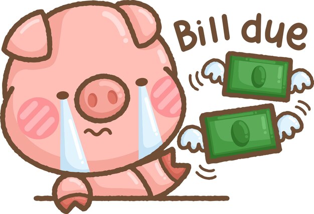 ベクトル お金に関連するオブジェクトを持つ可愛い豚のベクトル