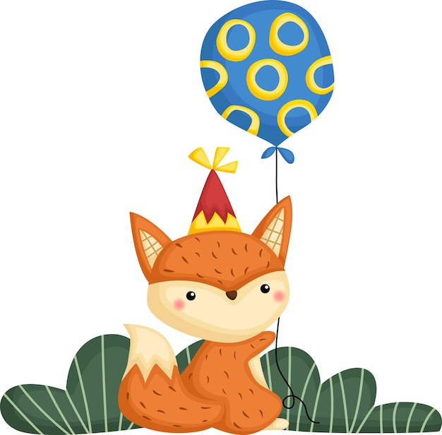 Вектор лисы, празднующей день рождения и держащей воздушный шар