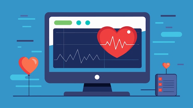 Вектор Визуализация на экране компьютера, показывающая постепенное снижение сердечного ритма пациентов в