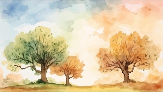 ベクトル 空を背景に木々を描いた水彩画。