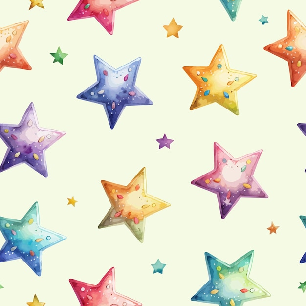 벡터 다채로운 사탕 별이 있는 수채화 원활한 패턴