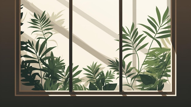 ベクトル その上に植物がある窓