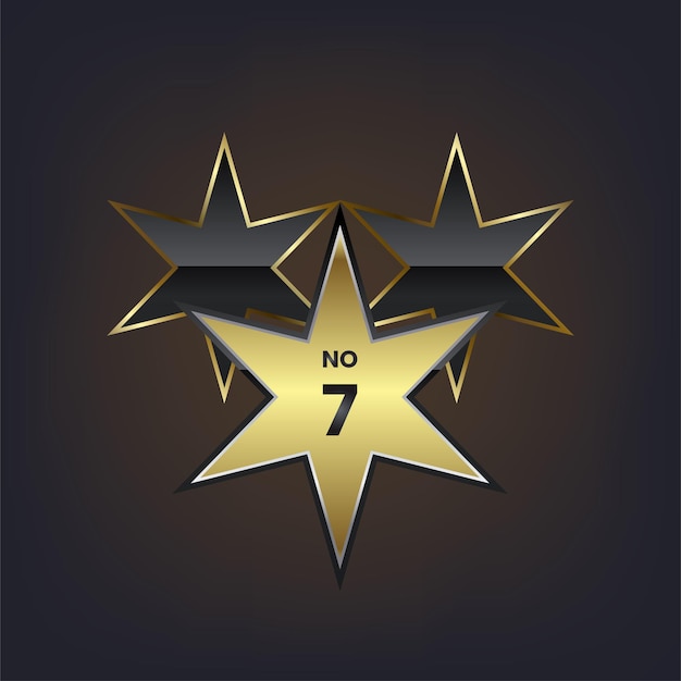 우승자 7번째 골든 스타 라벨 디자인, 챔피언 벡터 일러스트레이션을 위한 프리미엄 스타