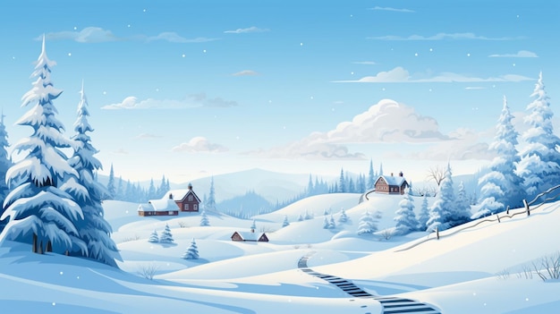 ベクトル 雪が積もった風景と家屋の冬のシーン