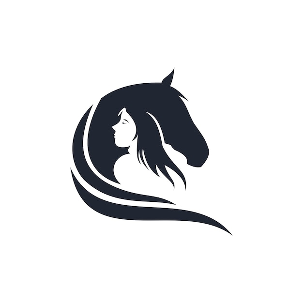 벡터 horse head라는 회사의 여성과 말 로고 디자인.