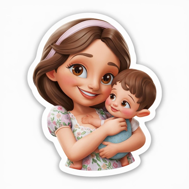 Вектор Женщина с ребенком на руках с фотографией ребенка - это наклейка