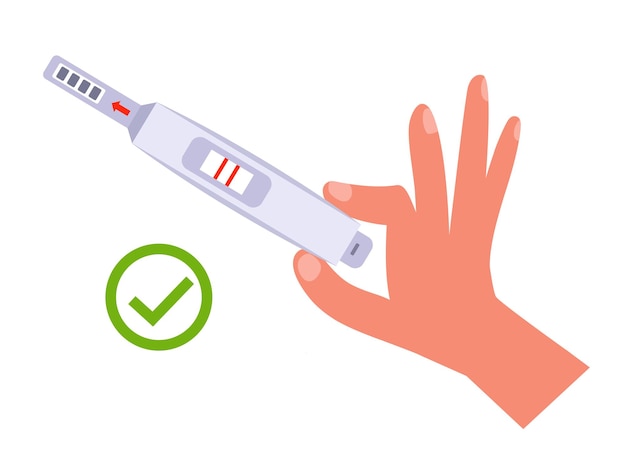 女性は彼女の手フラットベクトル図で妊娠検査陽性を保持しています