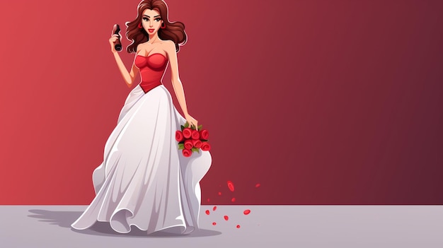 ベクトル 白いドレスを着た女性がナイフと花を握っている