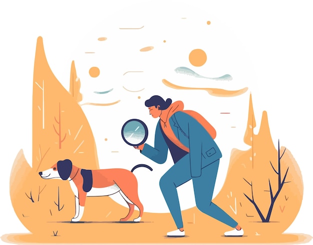 Вектор Женщина гуляет с собакой в парке