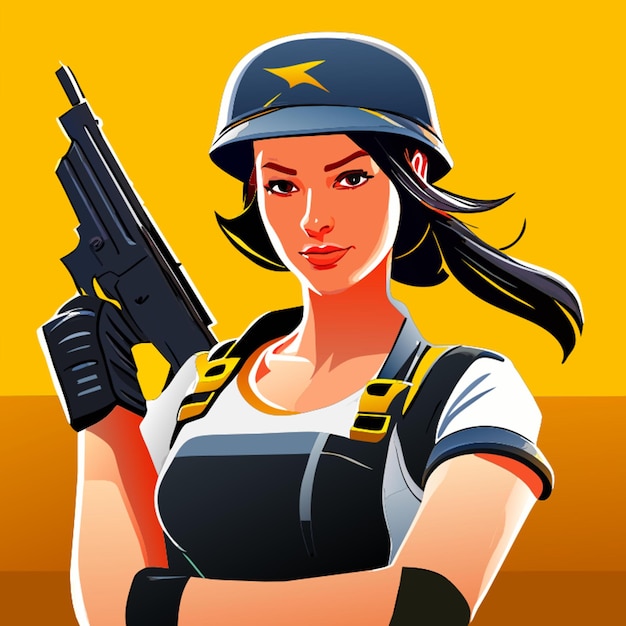 Вектор Женщина с пистолетом в руке с векторной иллюстрацией темы мобильной игры pubg