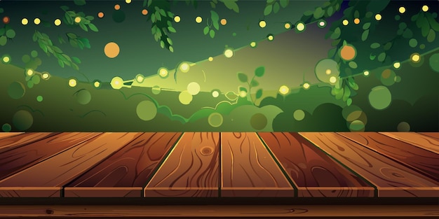 Вектор Деревянный стол с зеленым растением на вершине