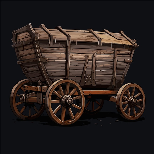 ベクトル ゲームの背景に車輪が付いた木製のワゴン