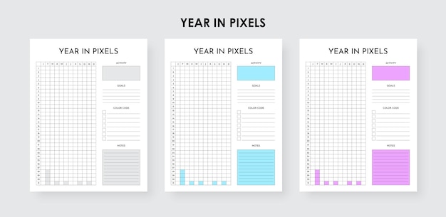 A year in pixels printable yearly mood tracker, yearly activities, yearly goal tracker