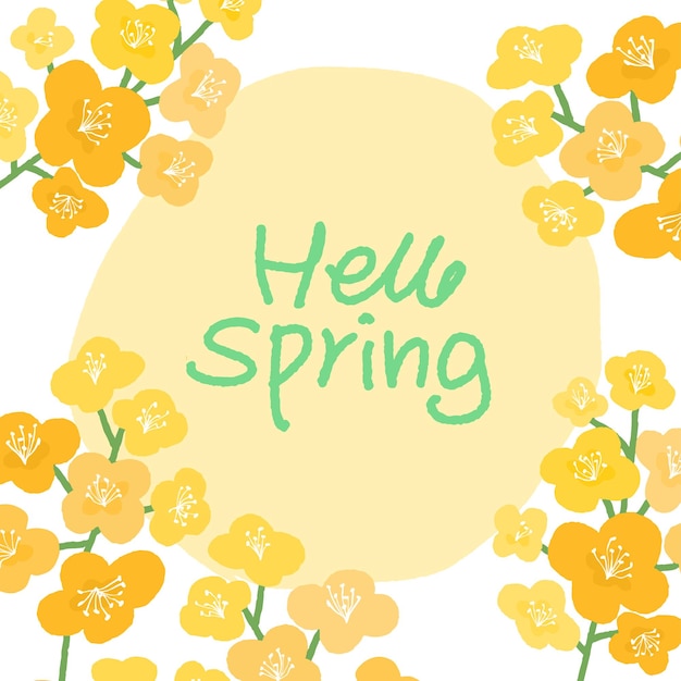 Hello Spring이라는 단어가 있는 노란색 꽃