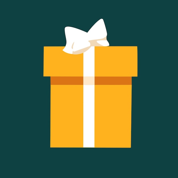 Желтая подарочная коробка с белой лентой на темно-зеленом фоне символизирует праздник щедрости