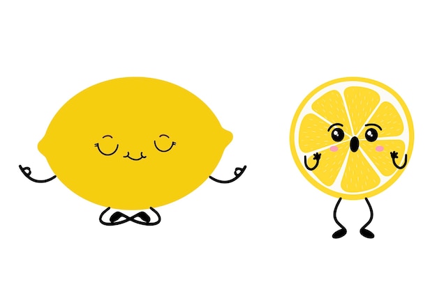 Вектор Иконка желтого лимона в стиле векторной иллюстрации каваи выделена на белом фоне