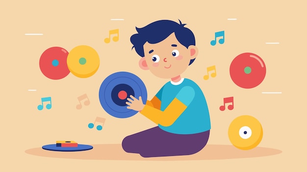 벡터 자폐증 을 고 있는 어린 아이 는 비닐 을 사용 한 음악 치료 세션 에서 획기적 인 발전 을 경험 한다