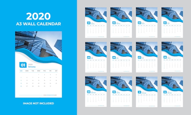 A3 wall calendar 2020 template