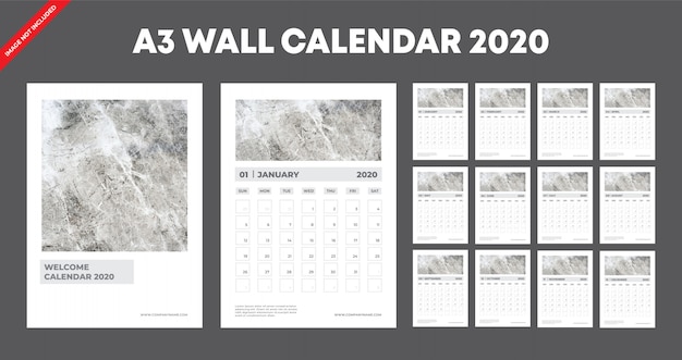 Vector a3 wall calendar 2020 template