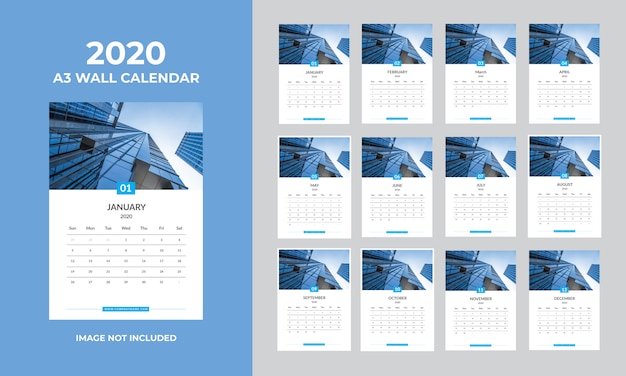 A3 wandkalender 2020-sjabloon