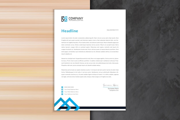 A4 blue Letterhead Template Design in minimalist style