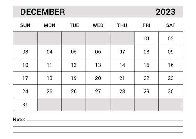 Vettore calendario aziendale a4 per la pianificazione del design del modello del mese di dicembre 2023