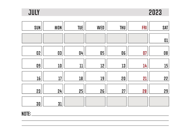 A4 企業カレンダー テンプレート デザイン計画月 2023 年 7 月