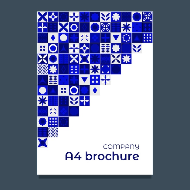 Шаблон обложки документа формата А4 с геометрическим рисунком в синих тонах Геометрическая керамическая плитка Векторная иллюстрация
