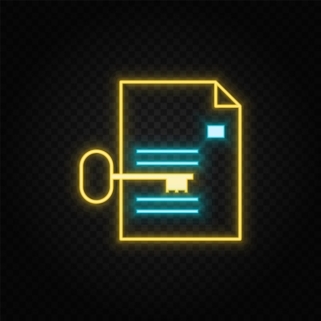 a4 folder key neon vector icon Blue and yellow neon vector icon Vector transparent background