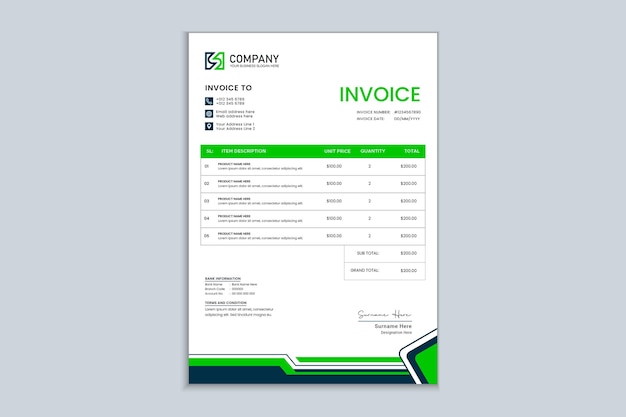 A4 green and nave blue quotation and invoice template