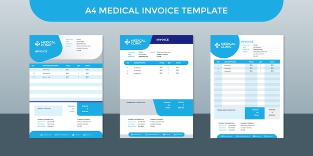 A4 medical blue invoice template designs