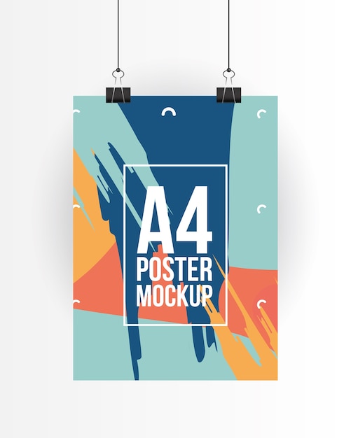 Vector a4 poster mockup with clips design of corporate identity template and branding theme