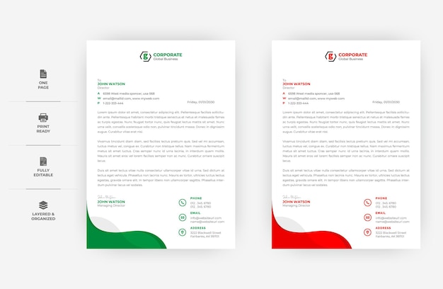 A4 size Minimal Letterhead Design, Two Colours Business letterhead Design