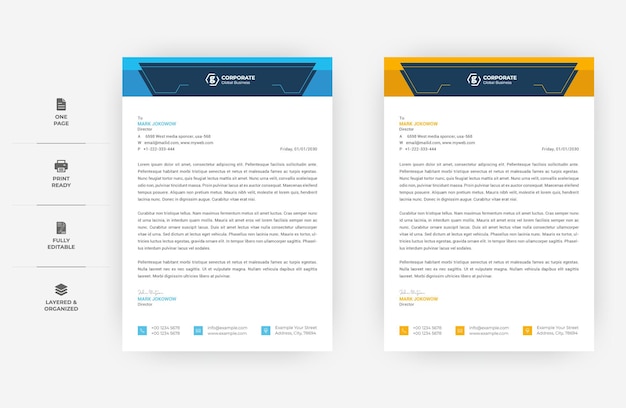A4 size Minimal Letterhead Design, Two Colours Business letterhead Design