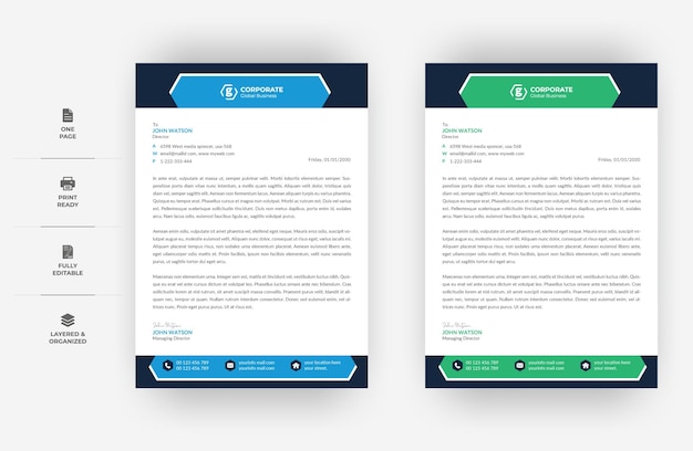 A4 size Minimal Letterhead Design, Two Colours Business letterhead Design