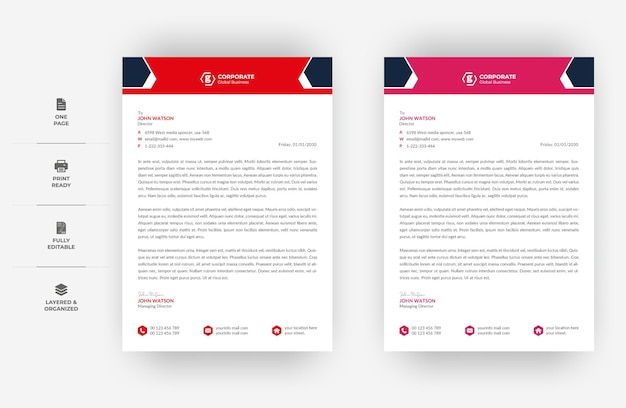 A4 size Minimal Letterhead Design, Two Colours Business letterhead Design