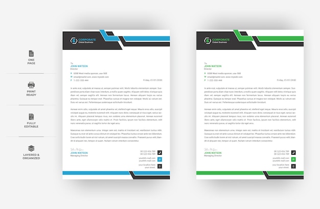 A4 size Minimal Letterhead Design, Two Colours Business letterhead Design