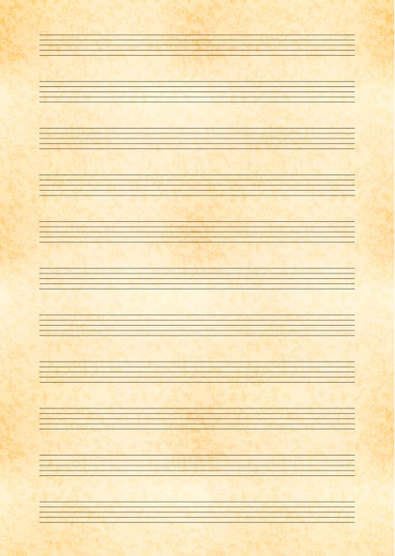 A4 size yellow sheet of old paper with music note stave