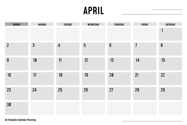 A4 Template Calendar Planning April