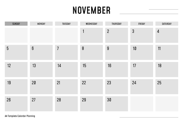 Vector a4 template calendar planning november