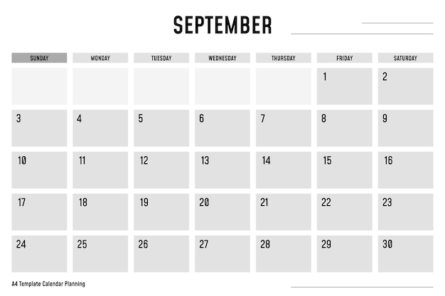 Vector a4 template calendar planning september