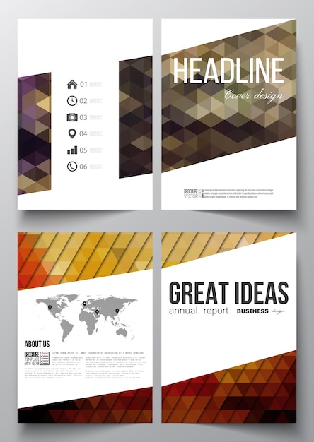 A4 templates for brochure with polygonal backgrounds