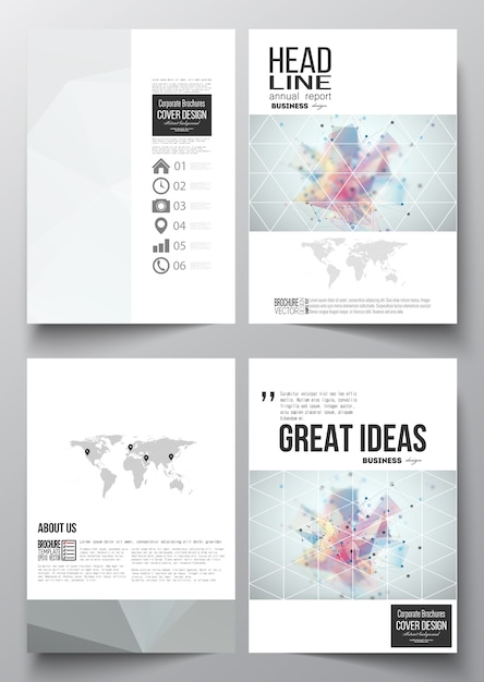 A4 templates for brochure with polygonal backgrounds