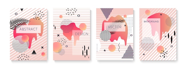 A4 vector covers set with fluid shapes memphis and glitch elements